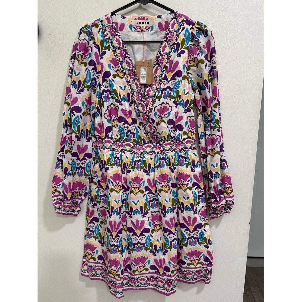 NWT BODEN‎ Mya Cotton Short Dress Royal Purple, Freesia Stamp Sz 4
